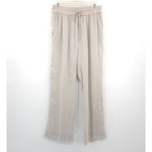 Elan 100% linen pull-on straight pants Size M begie tan elastic drawstring waist